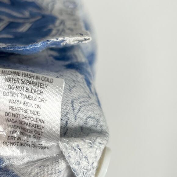 Marea Puff Sleeve Button Up Blouse Womens Small Blue Floral Block Print Cotton - Picture 7 of 8